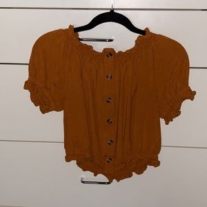 Burnt Orange Ruffled Button Crop Top